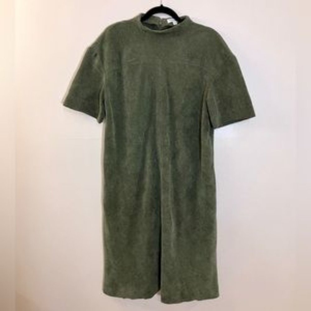 Prologue Corduroy Women’s dress ▪️ Olive Green short sleeve midi mock neck SizeL